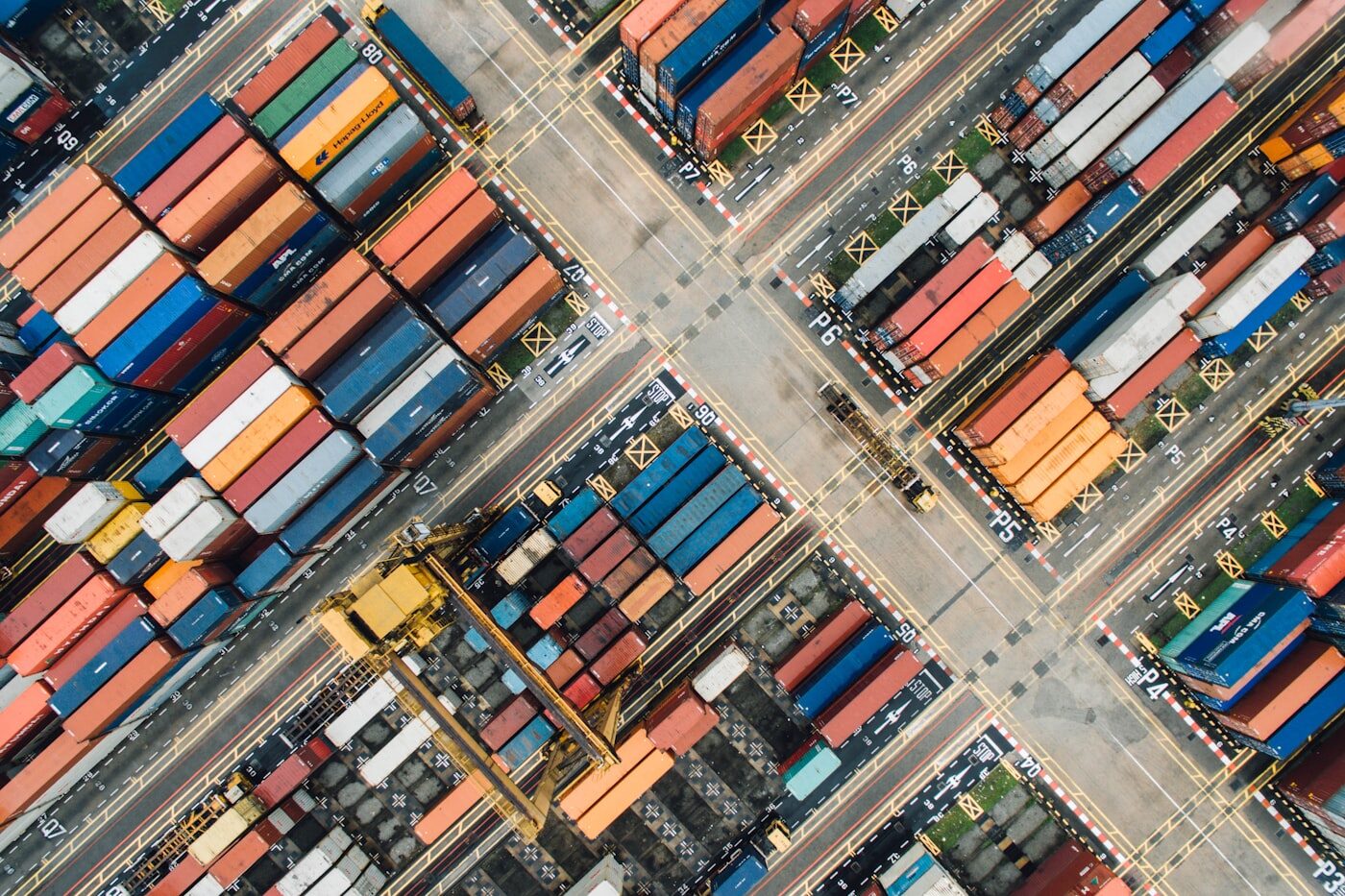 Aerial view of an intermodal container terminal